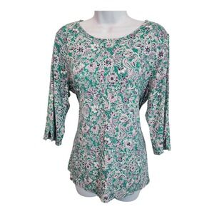 J. Jill Wearever Collection Floral Print 3/4 Sleeve Top Size Medium Stretch Boho